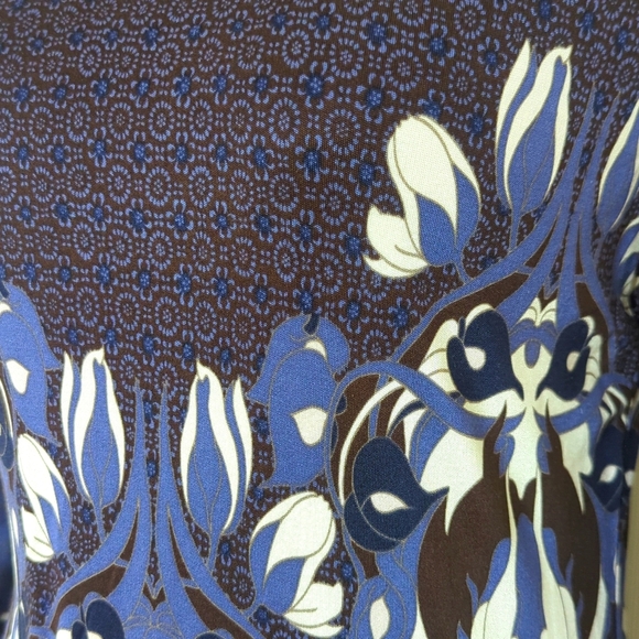 Tory Burch Flavia Blue Multicolored Long Sleeve Silk Dress - Picture 7 of 12